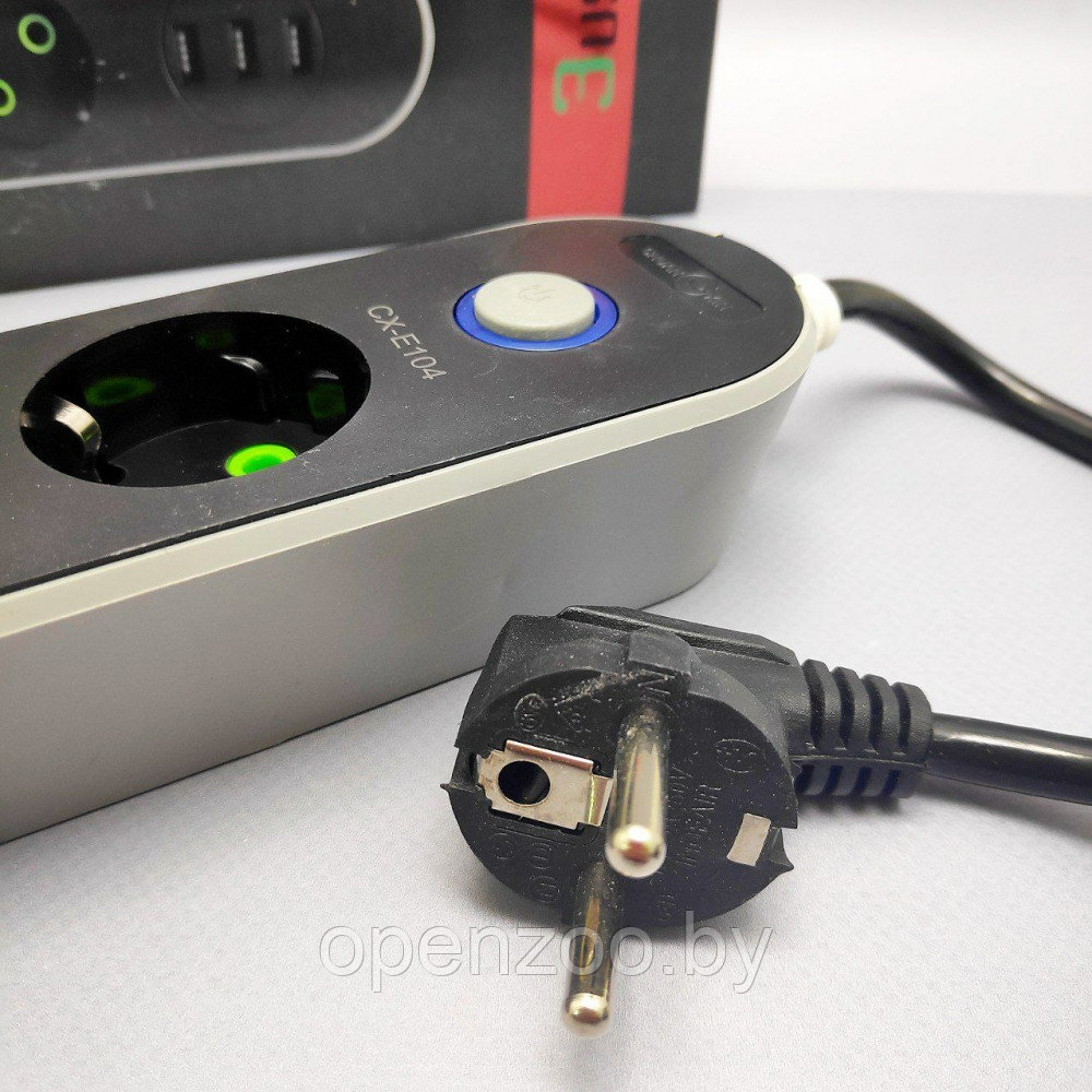 Сетевой удлинитель с защитой СХ-Е104 2500W / Хаб на 4 розетки 220В и с тремя портами USB - фото 5 - id-p207593275