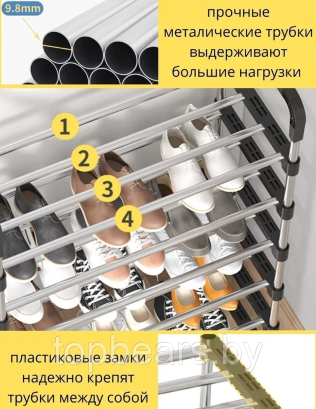 Полка для обуви металлическая Easy Shoe Rack / Этажерка / Обувница напольная 5 ярусов 110х55х30см. - фото 4 - id-p216155667