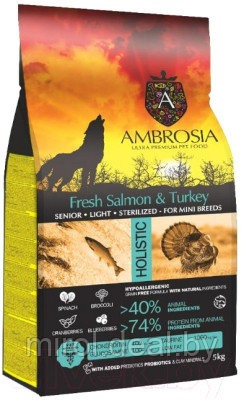 Сухой корм для собак Ambrosia Grain Free для пожилых мини-пород с лососем и индейкой / U/ASTM5 - фото 1 - id-p216393168