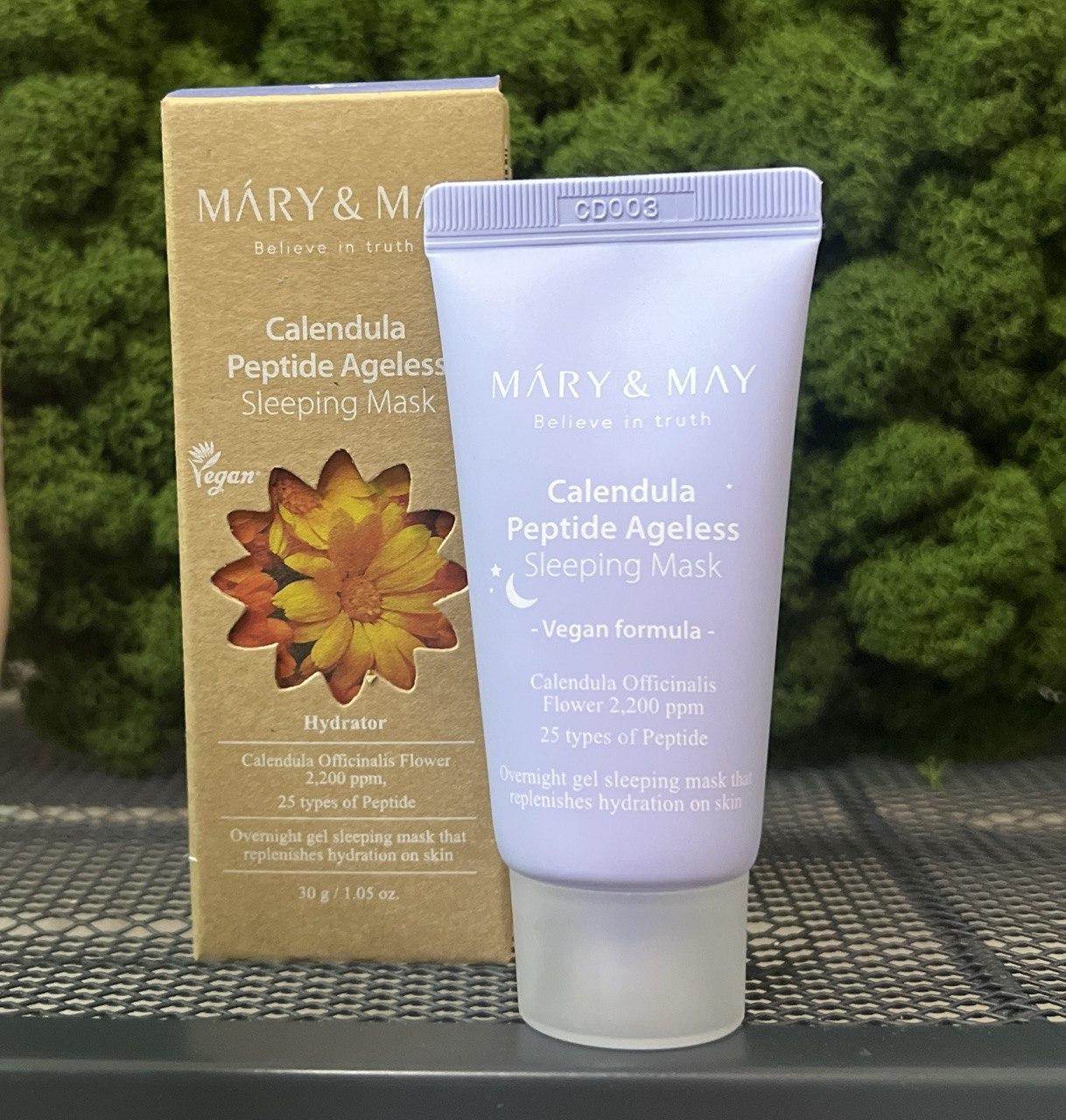 Маска ночная с календулой и пептидами Mary&May Calendula Peptide Ageless Sleeping Mask, 30мл - фото 1 - id-p216285001