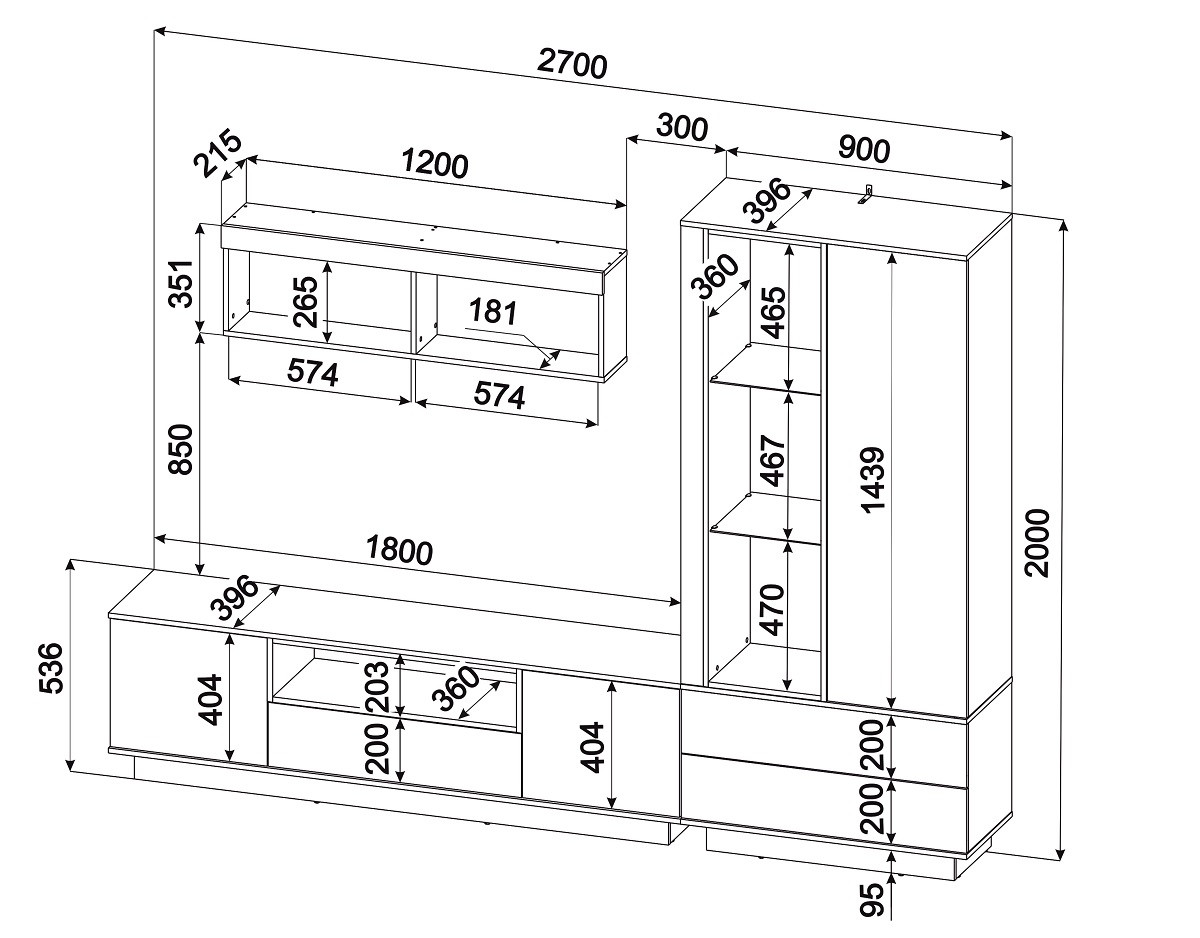 Стенка для гостиной Quartz 4 Черный-Дуб нокс - фото 3 - id-p216448455