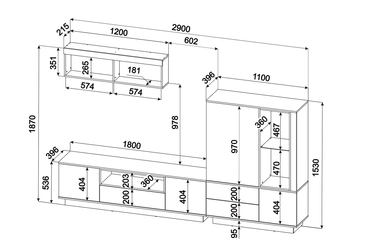 Стенка для гостиной Quartz 6 Черный-Дуб нокс - фото 3 - id-p216449262