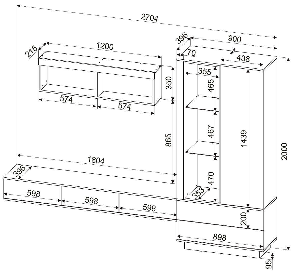 Стенка для гостиной Quartz 10 Черный-Дуб нокс - фото 3 - id-p216451961