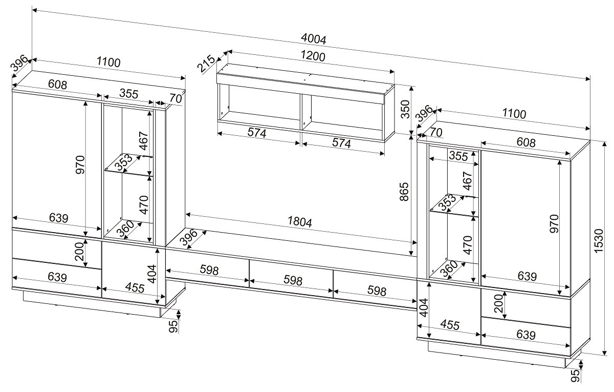 Стенка для гостиной Quartz 11 Черный-Дуб нокс - фото 3 - id-p216451964