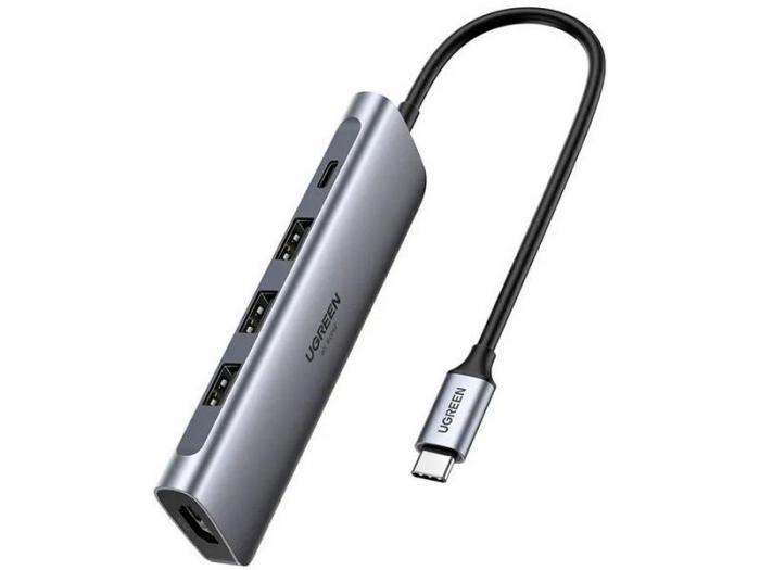 Хаб USB Ugreen CM136 USB-C - 3xUSB3.0+HDMI+USB-C Space Grey 70495 - фото 1 - id-p216381688