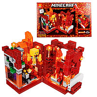 812 Конструктор Renzaima Майнкрафт "Красная крепость" с подсветкой, 614 деталей, Minecraft