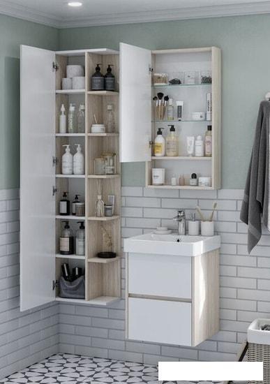 Мебель для ванных комнат Акватон Шкаф с зеркалом Сканди 55 1A252102SDB20 (белый/дуб верона) - фото 3 - id-p215978787