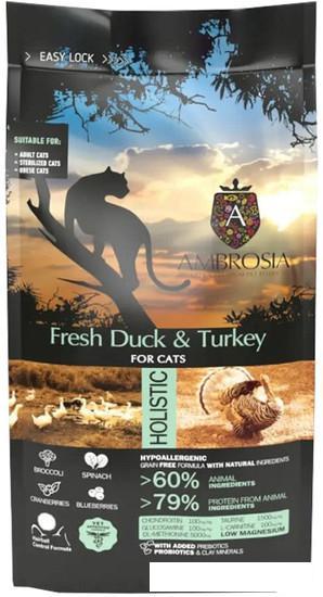 Сухой корм для кошек Ambrosia Grain Free (для стерилизованных, свежие утка и индейка) 1.5 кг - фото 1 - id-p216341598