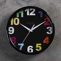 Часы настенные, серия: Детские, "Радужные цифры", d-23 см, черный обод