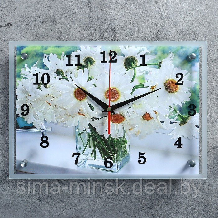 Часы настенные, серия: Цветы, "Ромашки в прозрачной вазе", 25х35 см - фото 1 - id-p216482849