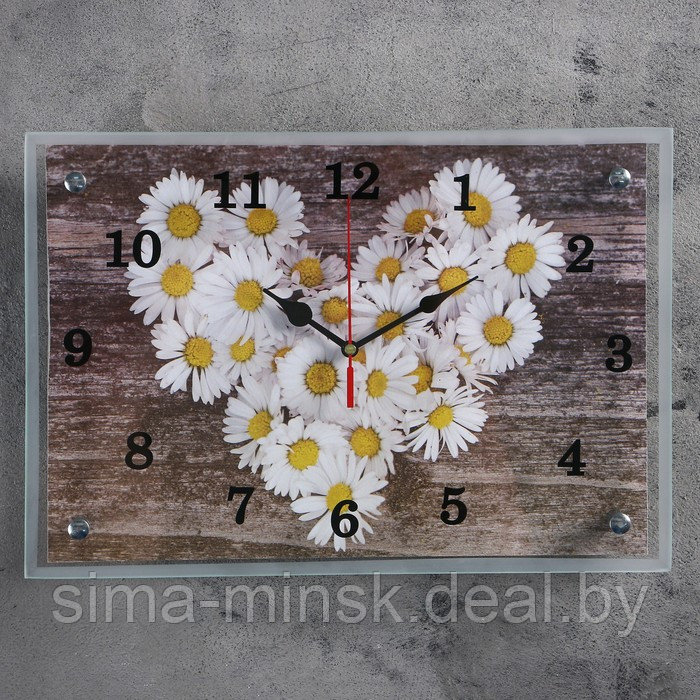 Часы-картина настенные, серия: Цветы, "Ромашки в форме сердца", 25 х 35 см - фото 1 - id-p216482851