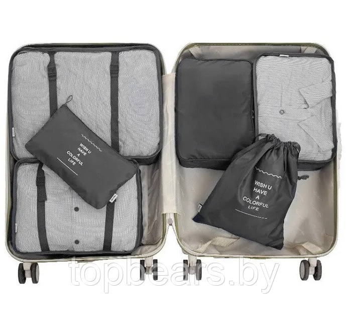 Дорожный набор органайзеров для чемодана Travel Colorful life 7 в 1 (7 органайзеров разных размеров) Черный - фото 4 - id-p215963734