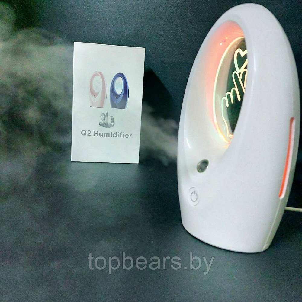 Ультразвуковой увлажнитель (аромадиффузор) воздуха ночник Humidifier Q2 с 3D подсветкой 320 ml - фото 2 - id-p215284301