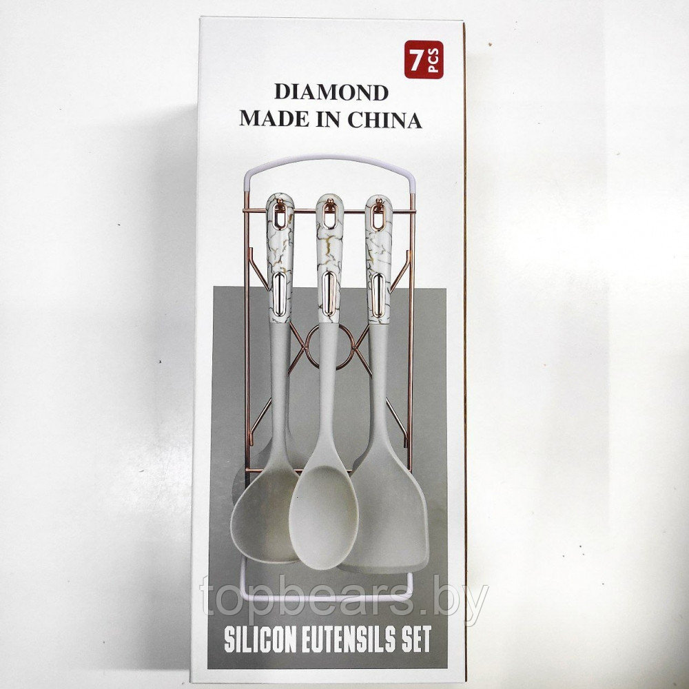 Набор кухонных силиконовых принадлежностей Diamond 7 предметов на подставке Черный - фото 7 - id-p215527389