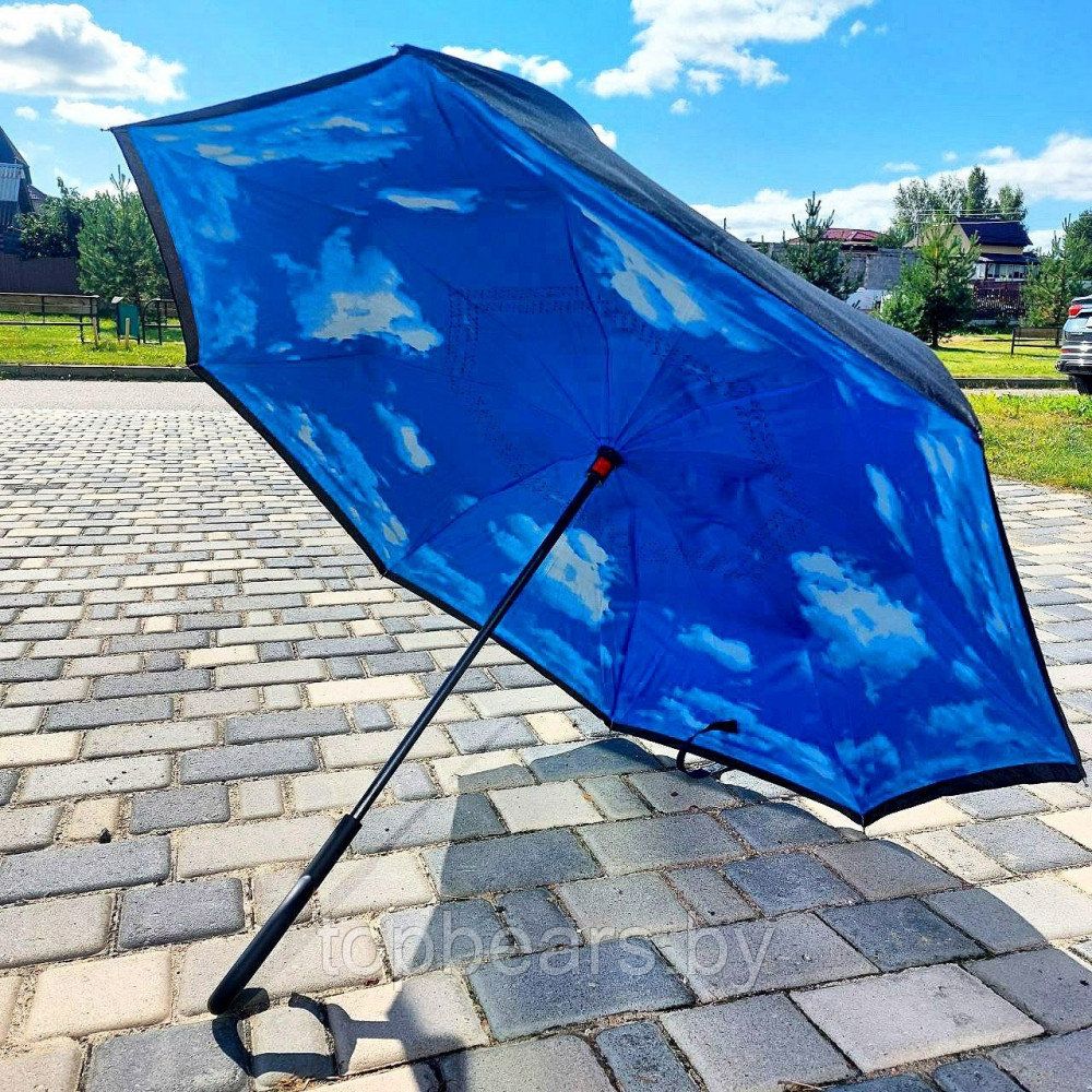 NEW Зонт наоборот двухсторонний UpBrella (антизонт) / Умный зонт обратного сложения Синяя роза - фото 7 - id-p215450496