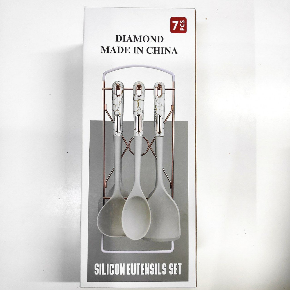 Набор кухонных силиконовых принадлежностей Diamond 7 предметов на подставке Черный - фото 7 - id-p216373012