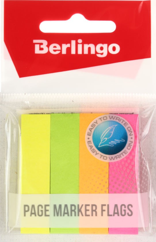 Закладки-разделители бумажные с липким краем Berlingo 12*50 мм, 100*4 цвета, неон - фото 1 - id-p216498249