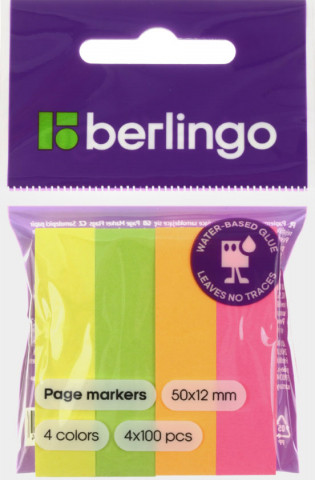 Закладки-разделители бумажные с липким краем Berlingo 12*50 мм, 100*4 цвета, неон - фото 3 - id-p216498249