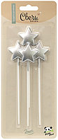 Свечи Звезда на шпажках, серебро, металлик, 3+11 см, 4 шт (арт.802952)