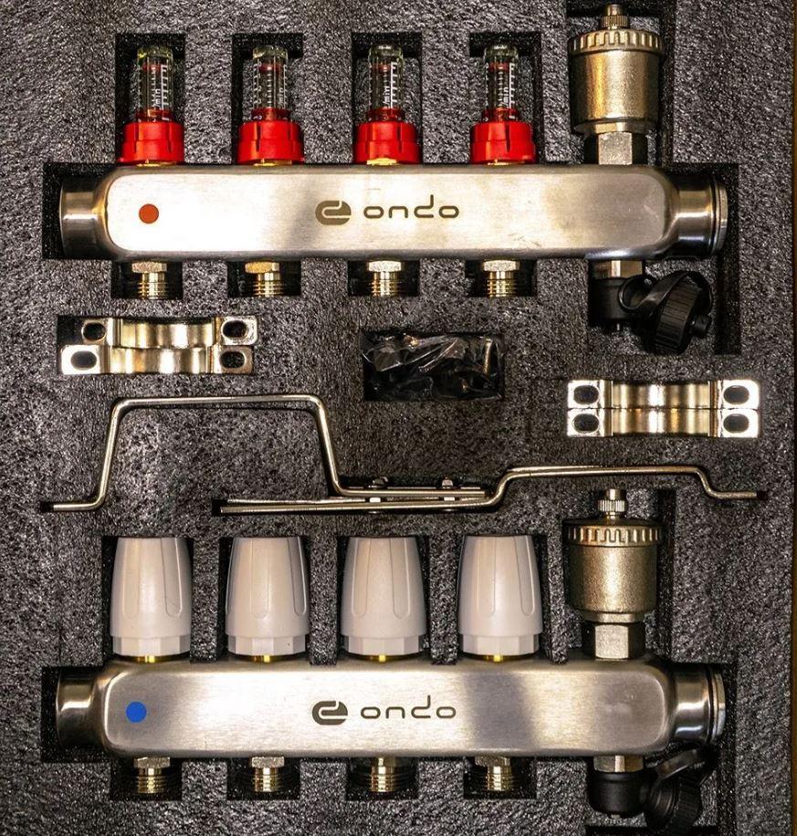 Коллектор 3 выхода ONDO с евроконусами, расходомерами, термоклапанами/ НЕРЖАВЕЙКА - фото 2 - id-p214633394