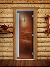 Стеклянные двери для бани и сауны DoorWood "Престиж" 80*200 см с коробкой,  стекло бронза 10 мм