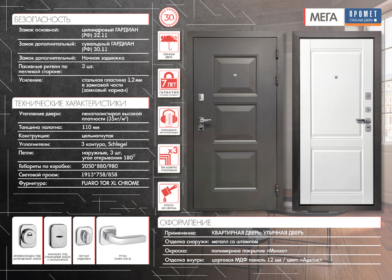 ПРОМЕТ "Мега" (2050х880 Левая, УЦЕНКА ТИП 1) | Входная металлическая дверь - фото 7 - id-p216503285