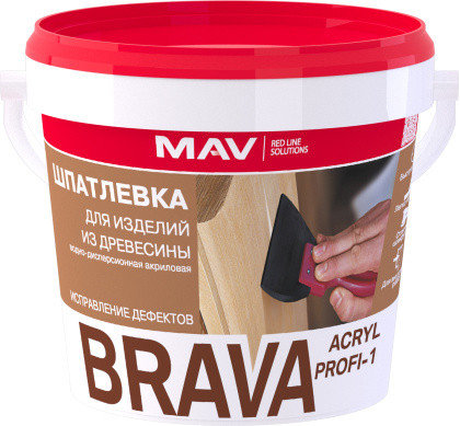 Шпатлевка BRAVA ACRYL PROFI-1 для изд. из древесины белая 1,0 л (1,3 кг), фото 2