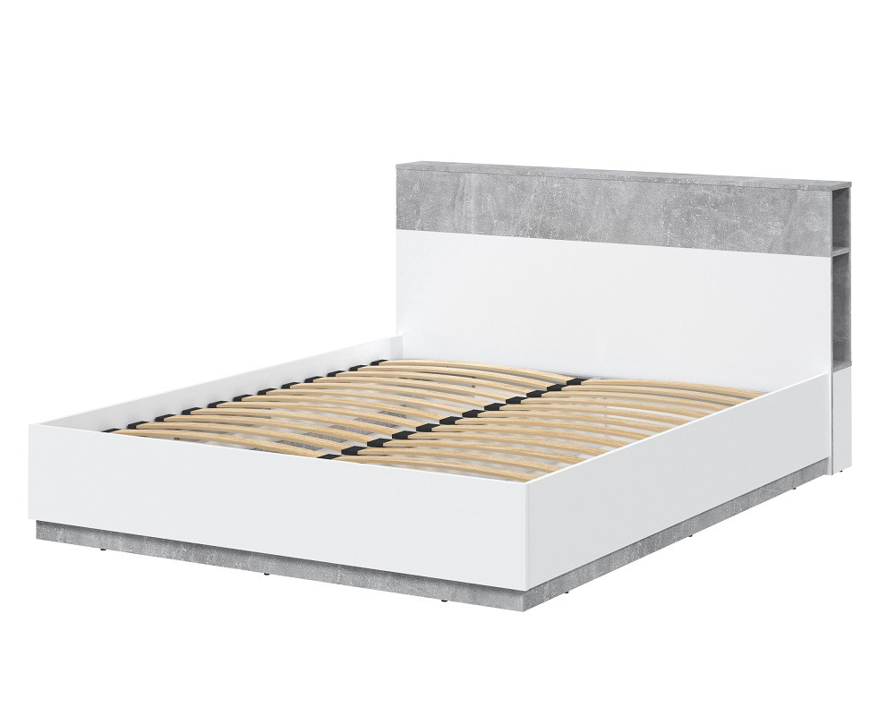 Кровать двойная Quartz QZ-K160 Белый платинум - Бетон