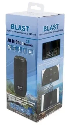 Блютуз-колонка BLAST BAS-590, FM, Bluetooth 3.0, microSD, USB, 10Вт, чёрный, фото 2