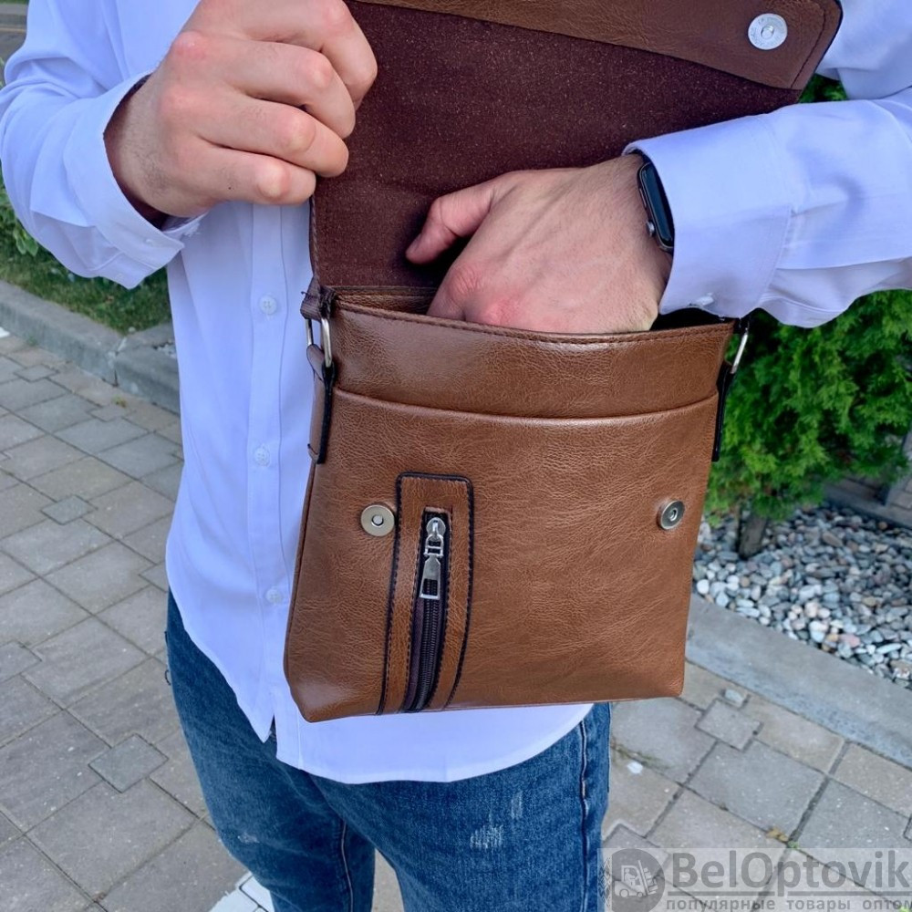 Мужская сумка-планшет через плечо Polo Videng тёмно-коричневый - фото 4 - id-p216508378