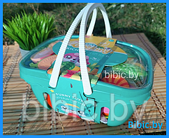 Детский игровой набор овощей и фруктов на липучках в корзинке 30 предметов, игрушечная еда для игры детей