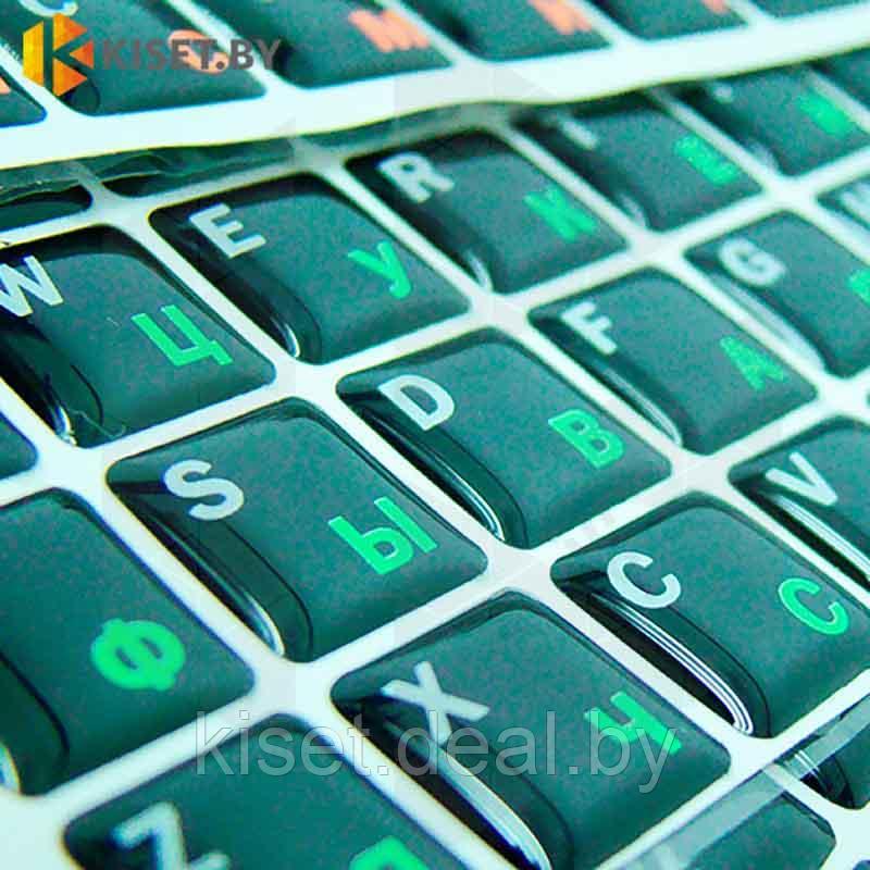Силиконовые наклейки черные на клавиатуру (салатовые символы ENRU-S48109) - фото 2 - id-p216508940