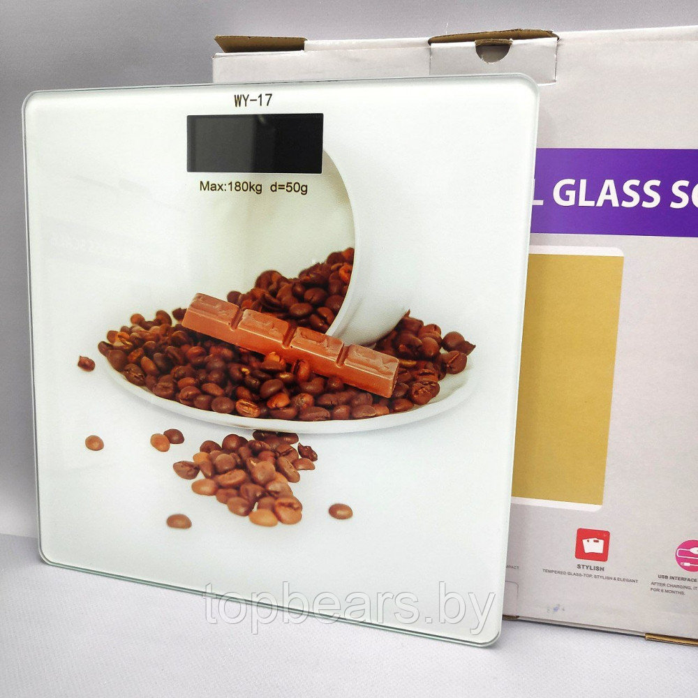 Весы электронные напольные стеклянные с LED дисплеем Personal glass scale 28.00 х 28.00 см, до 180 кг Кофе - фото 7 - id-p216514179