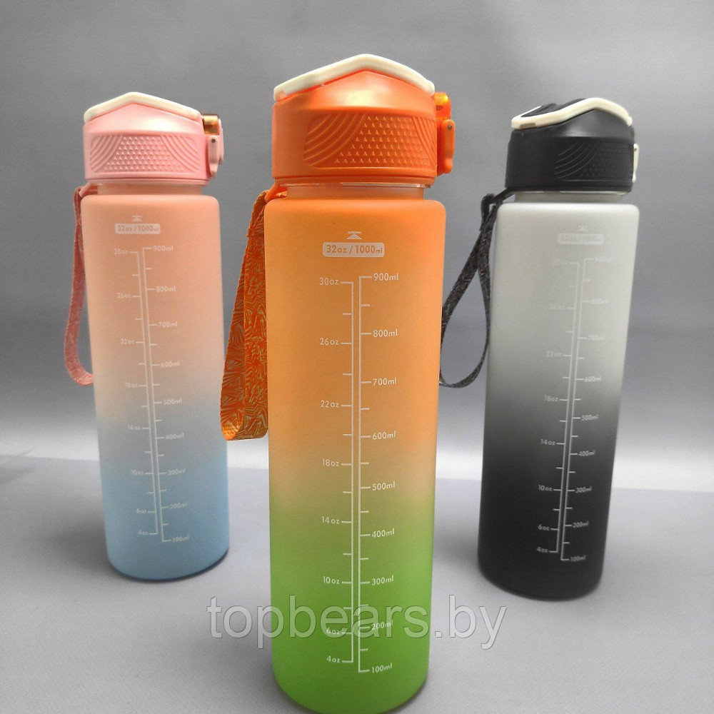 Бутылка для воды 1000 мл. с клапаном и разметкой / Двухцветная бутылка для воды и других напитков - фото 2 - id-p215427500