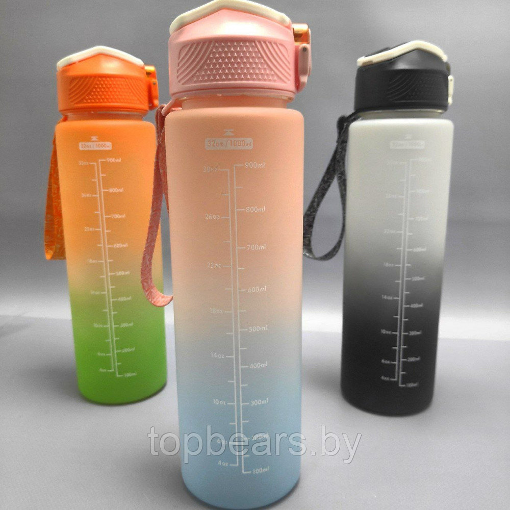 Бутылка для воды 1000 мл. с клапаном и разметкой / Двухцветная бутылка для воды и других напитков - фото 3 - id-p215427500