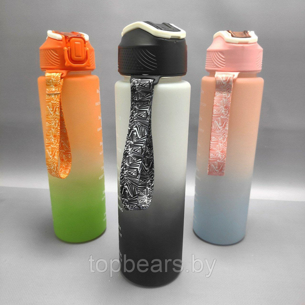 Бутылка для воды 1000 мл. с клапаном и разметкой / Двухцветная бутылка для воды и других напитков - фото 4 - id-p215427500