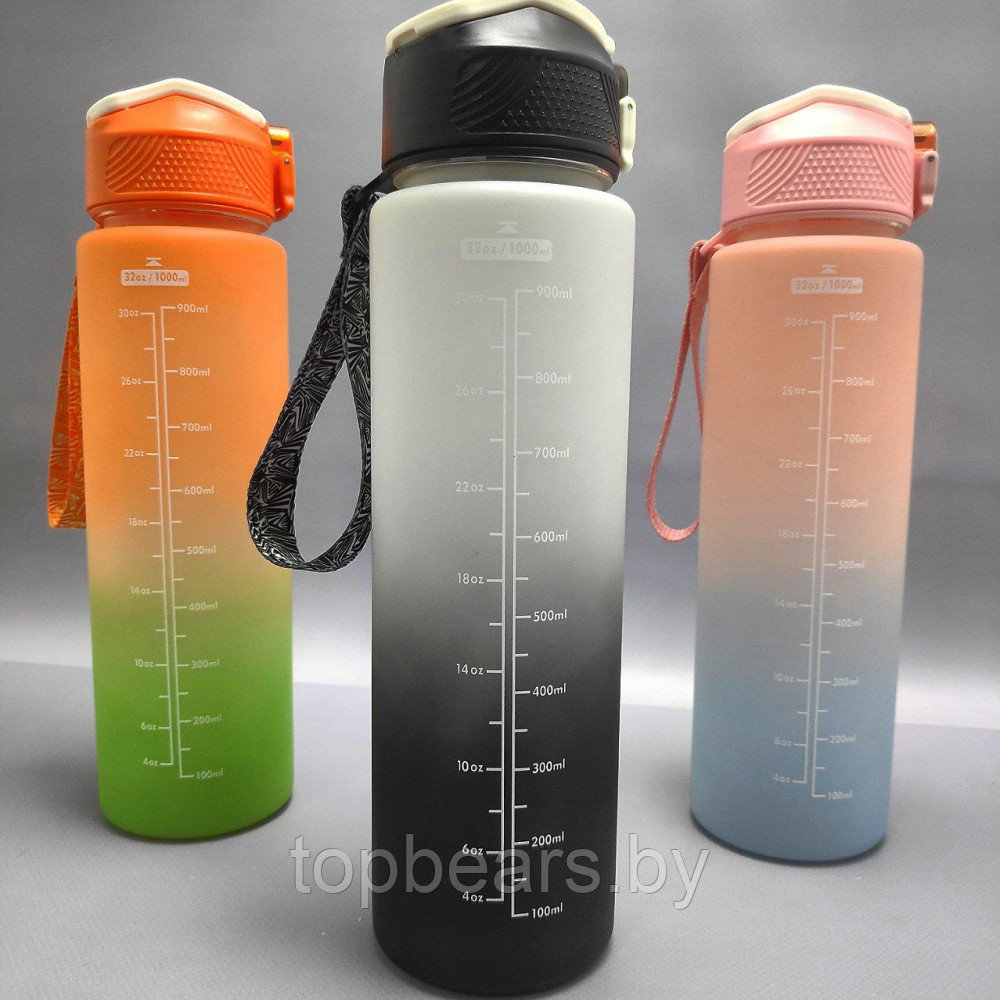 Бутылка для воды 1000 мл. с клапаном и разметкой / Двухцветная бутылка для воды и других напитков - фото 5 - id-p215427500