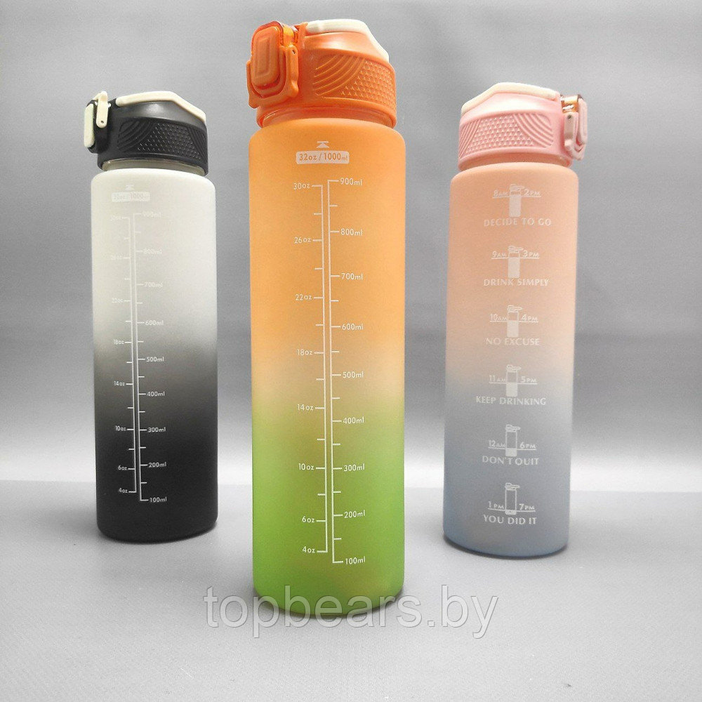 Бутылка для воды 1000 мл. с клапаном и разметкой / Двухцветная бутылка для воды и других напитков - фото 6 - id-p215427501