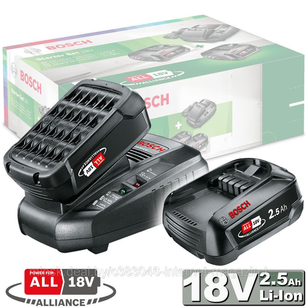 Набор аккумуляторов PBA 18V 2.5 Ah (2 шт) + зарядное AL 1830 CV BOSCH (1600A011LD) - фото 1 - id-p158202455