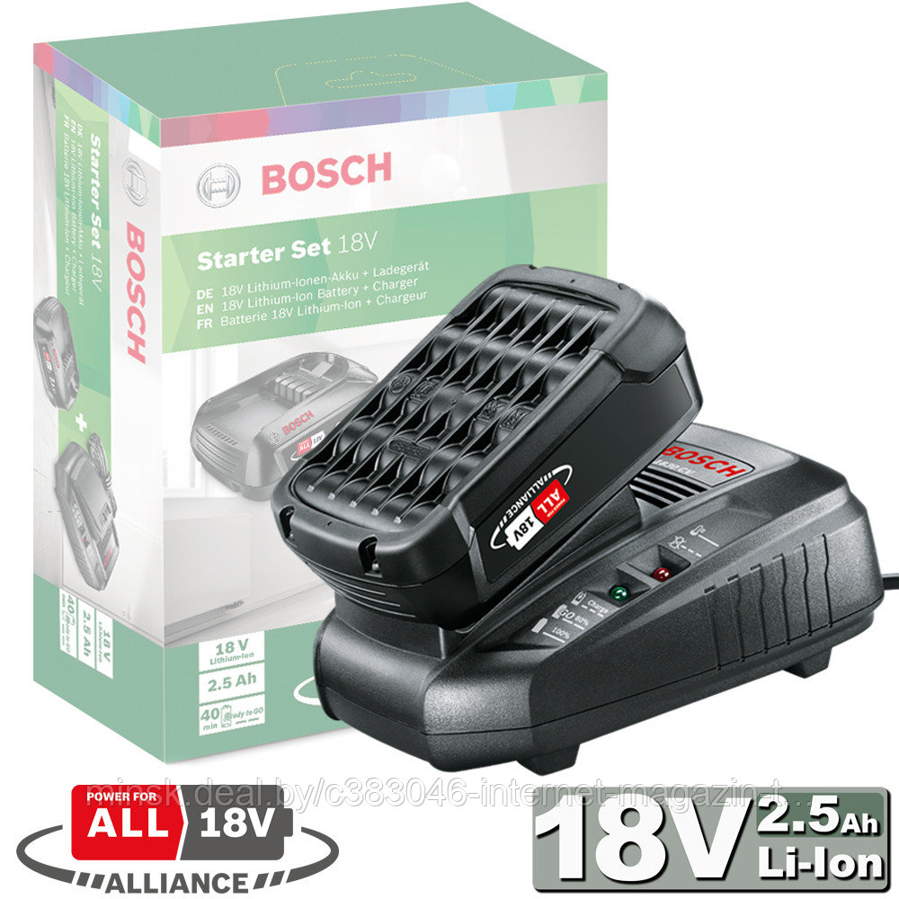 Аккумулятор PBA 18V 2.5 Ah (1 шт) + зарядное AL 1830 (Starter Set) BOSCH (1600A00K1P) - фото 1 - id-p166403796