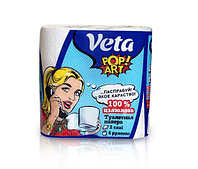 Полотенца бумажные "Veta Pop Art" двухслойные, на втулке, 100 % целлюлоза, 1*2 рулона, 30м