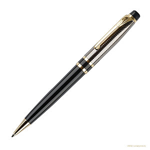 Ручка шариковая Luxor Futura синяя, 0,7 мм, корпус черный/золото, поворотный механизм, футляр