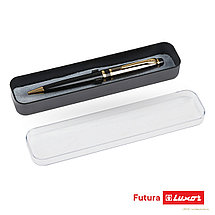 Ручка шариковая Luxor Futura синяя, 0,7 мм, корпус черный/золото, поворотный механизм, футляр, фото 2
