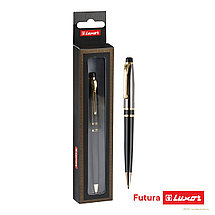 Ручка шариковая Luxor Futura синяя, 0,7 мм, корпус черный/золото, поворотный механизм, футляр, фото 2