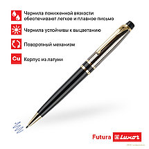 Ручка шариковая Luxor Futura синяя, 0,7 мм, корпус черный/золото, поворотный механизм, футляр, фото 3