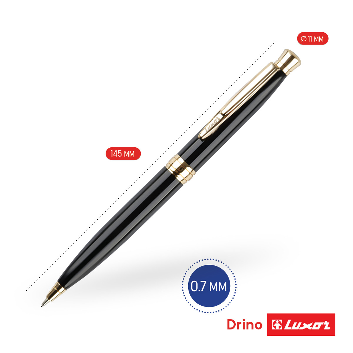 Ручка шариковая Luxor Drino синяя, 0,7мм, корпус черный/золото, кнопочный механизм, футляр - фото 3 - id-p216562849