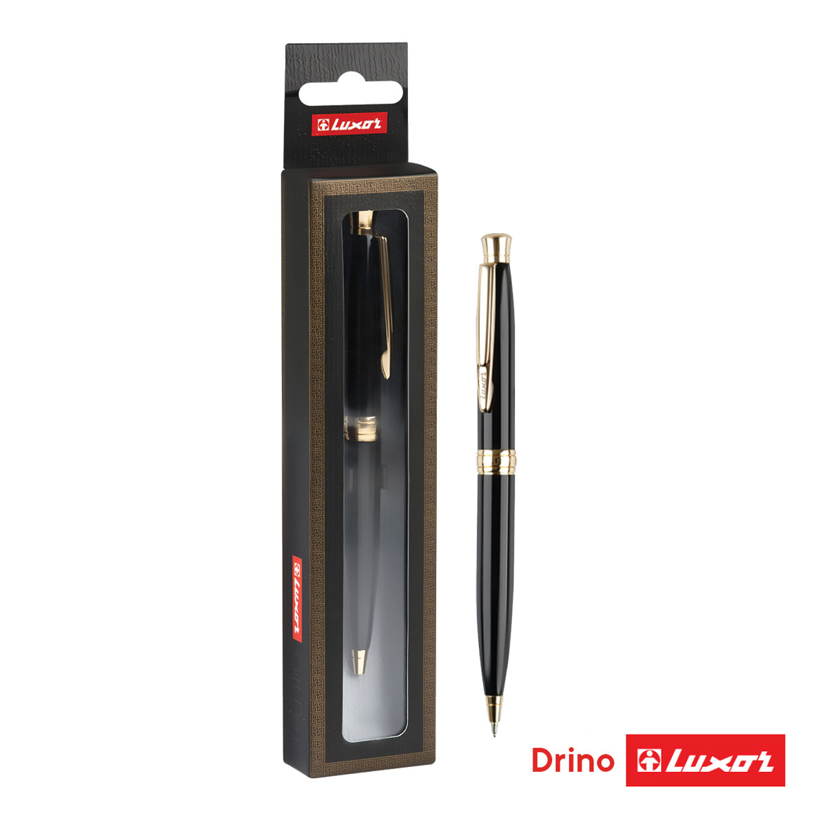 Ручка шариковая Luxor Drino синяя, 0,7мм, корпус черный/золото, кнопочный механизм, футляр - фото 5 - id-p216562849