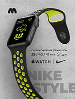 Cиликоновый ремешок Nike Style для Apple Watch 38-40-41 мм (S) (черно-зеленый)