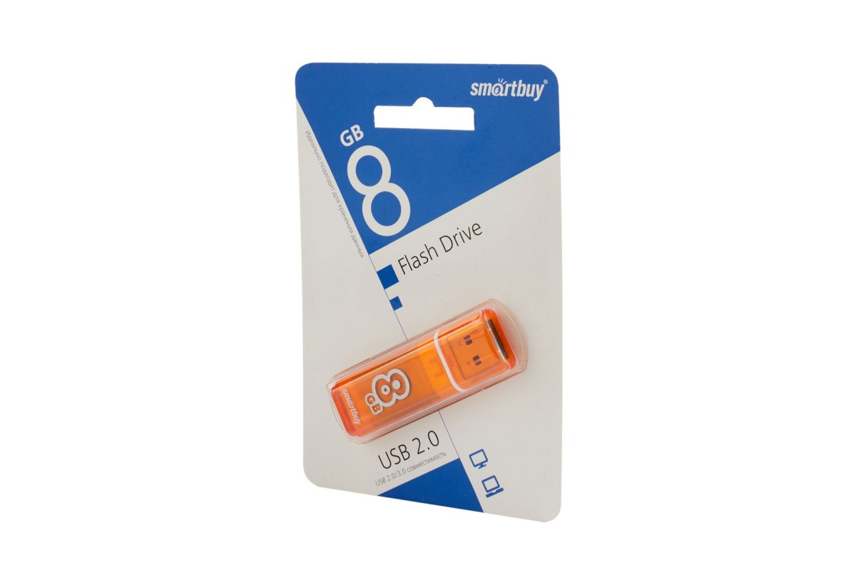 Флешка SmartBuy Glossy 8GB USB 2.0 (оранжевая) - фото 2 - id-p216564505