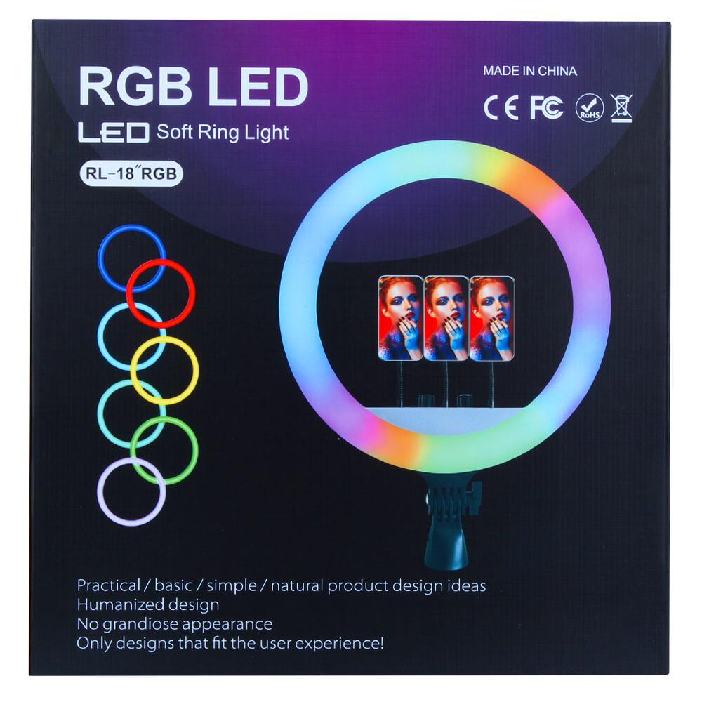 Кольцевая лампа Ring Fill Light RL-18 RGB 45 см, штатив 2.2м, пульт ДУ, штатив 2.2м, держатели, сумка - фото 4 - id-p216580773